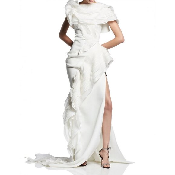 TrendAura Silk Blend Evening Dress With Italian Apricot Print Flattering Fitted Silhouette For Summer Events